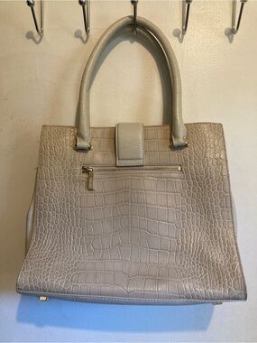 Danier Croc-Embossed Satchel in Beige